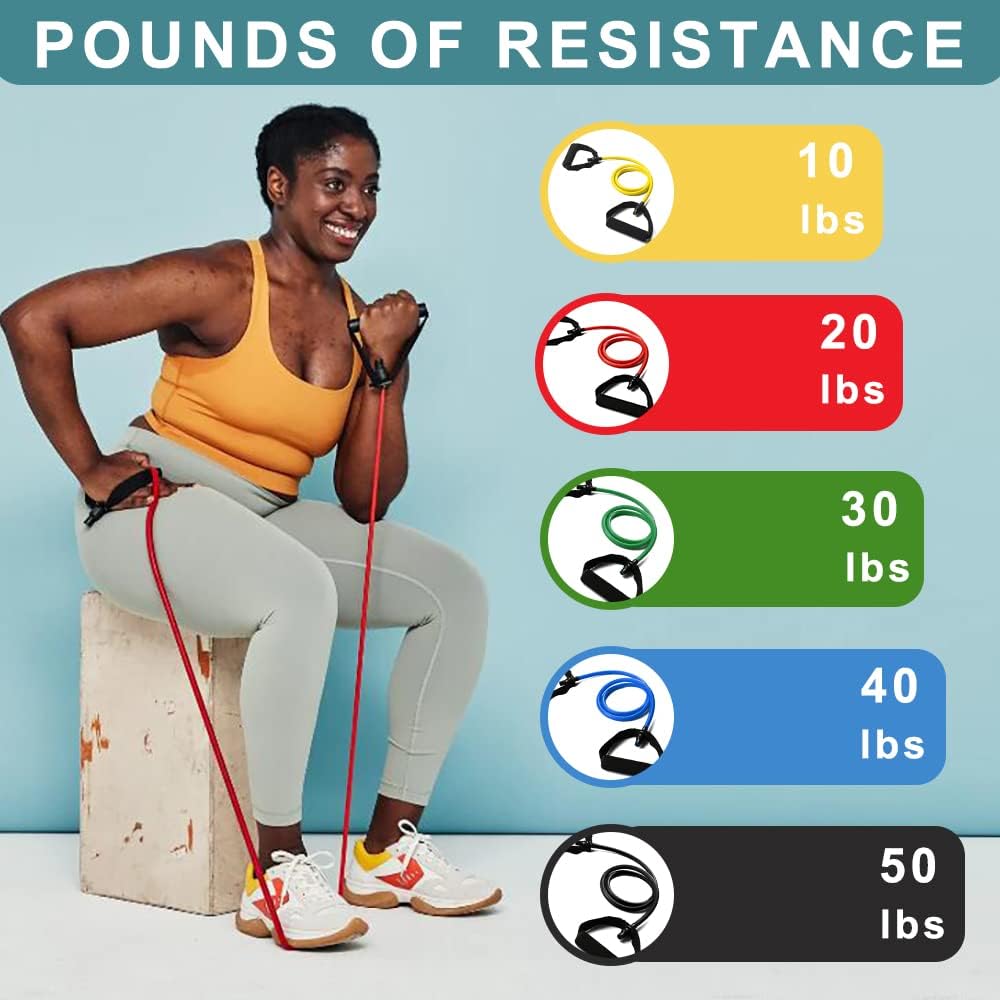 WEEZZUN Resistance Bands with Handles, Single Resistance Bands, Exercise Bands with Handles, for Resistance Training, Physical Therapy, Home Workouts, Fitness, Pilates