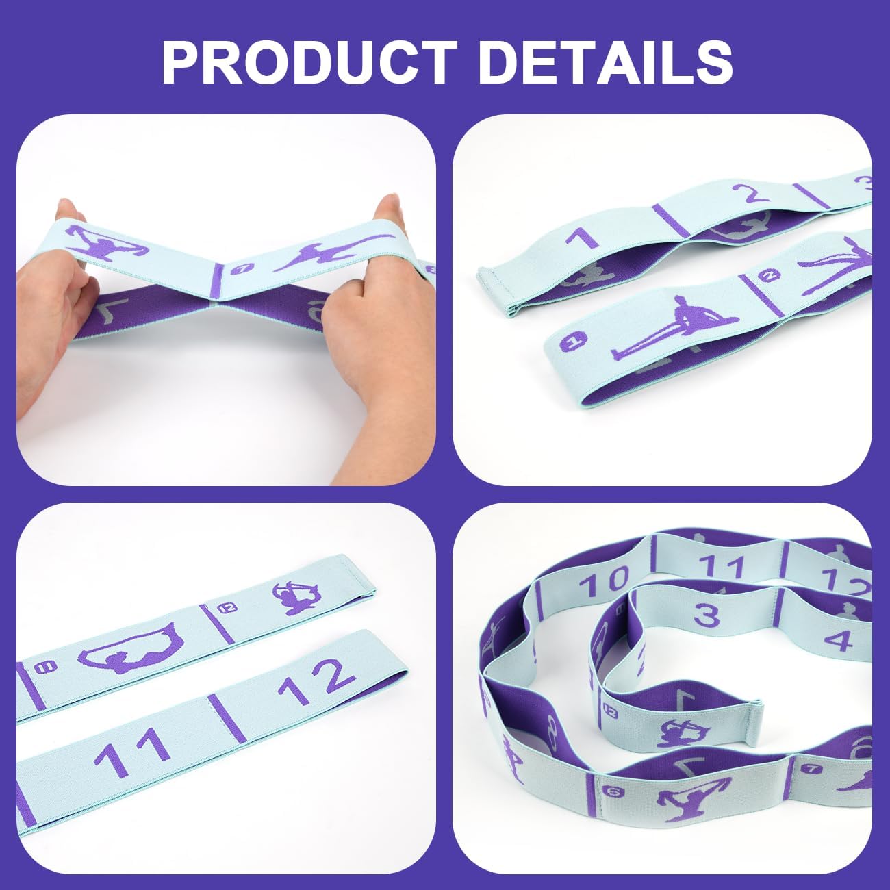 WEEZZUN Elastic Yoga Stretching Strap with Loops, CEILIWEN Stretch Straps For Physical Therapy, Pilates Stretch Band, Elastic Exercise Bands, Leg Stretching Strap, Stretch Resistance Bands For Exercise