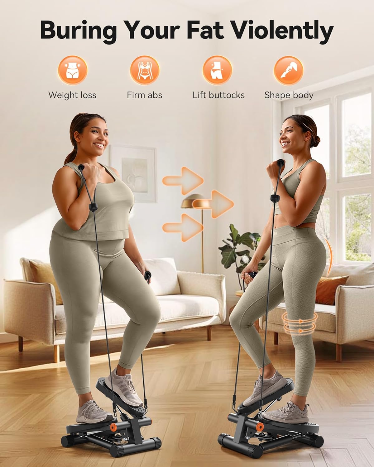 WEEZZUN Steppers for Exercise, Mini Stair Stepper with Resistance Bands at Home Workout Equipment with 300LBS Loading Capacity, Hydraulic Fitness Stepper with LCD Monitor