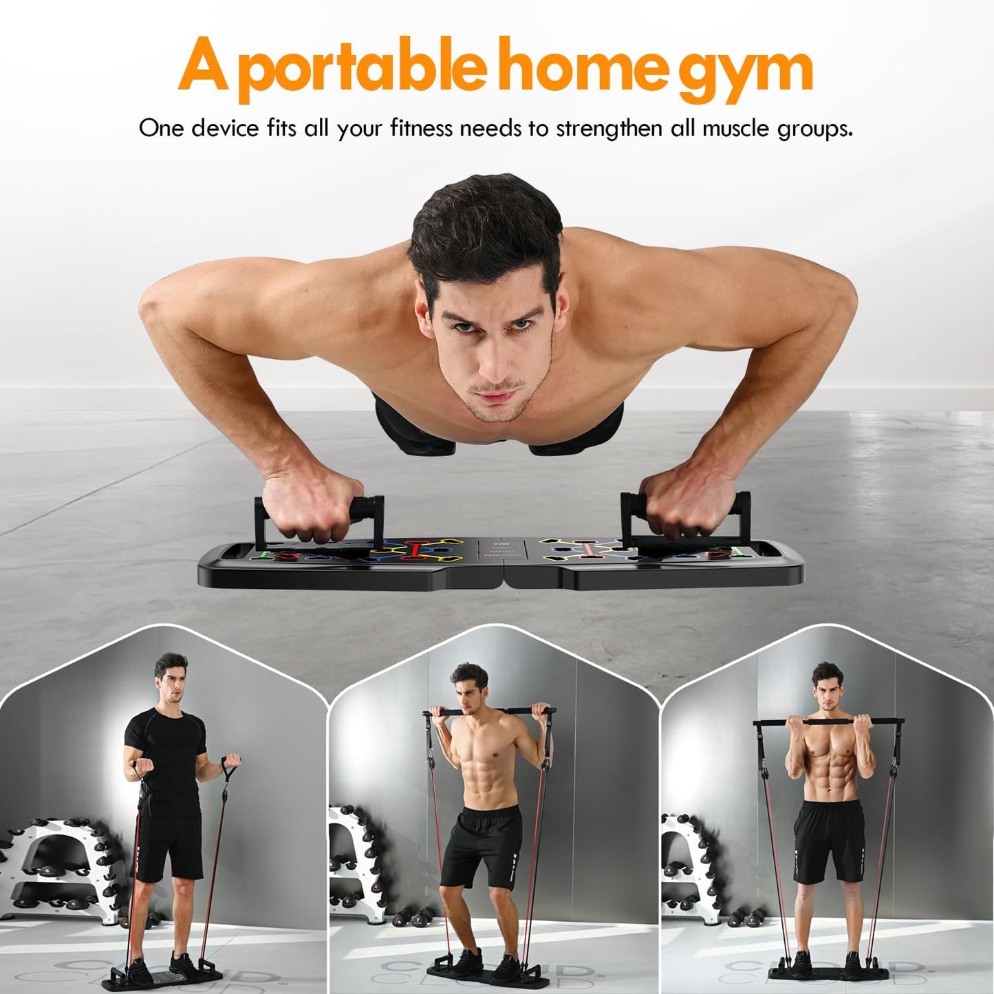WEEZZUN Push Up Board,Home Gym,Portable Exercise Equipment,Pilates Bar and 20 Fitness Accessories with Resistance Bands and Ab Roller Wheel,Full Body Workout at Home