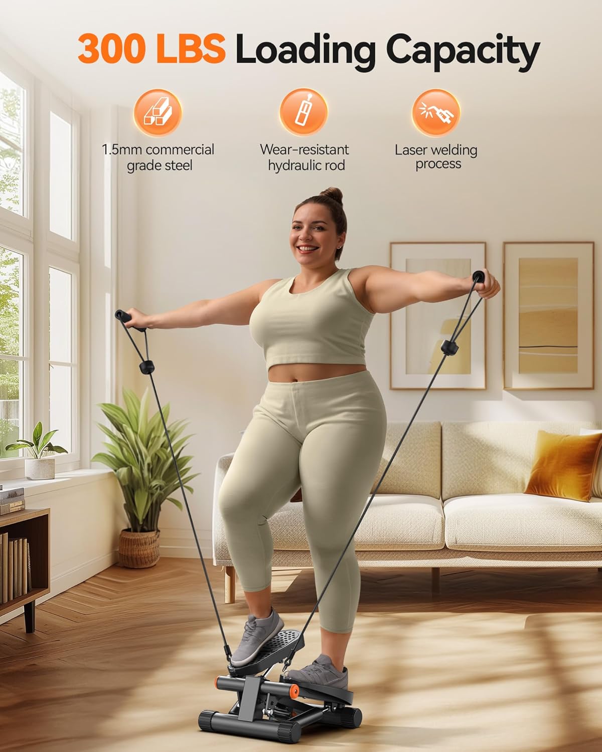 WEEZZUN Steppers for Exercise, Mini Stair Stepper with Resistance Bands at Home Workout Equipment with 300LBS Loading Capacity, Hydraulic Fitness Stepper with LCD Monitor