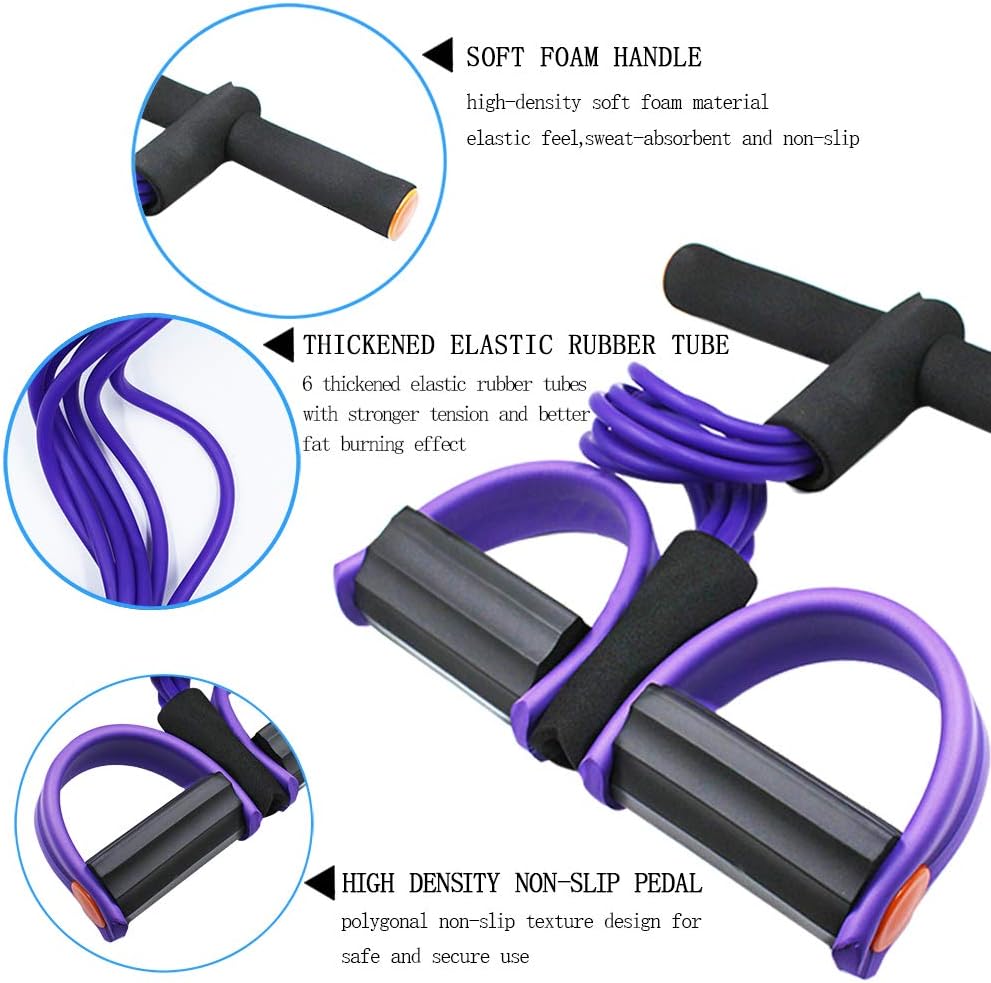 WEEZZUN Multifunction Tension Rope, 6-Tube Elastic Yoga Pedal Puller Resistance Band, Natural Latex Tension Rope Fitness Equipment, for Abdomen/Waist/Arm/Leg Stretching Slimming Training