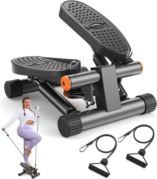 WEEZZUN Steppers for Exercise, Mini Stair Stepper with Resistance Bands at Home Workout Equipment with 300LBS Loading Capacity, Hydraulic Fitness Stepper with LCD Monitor