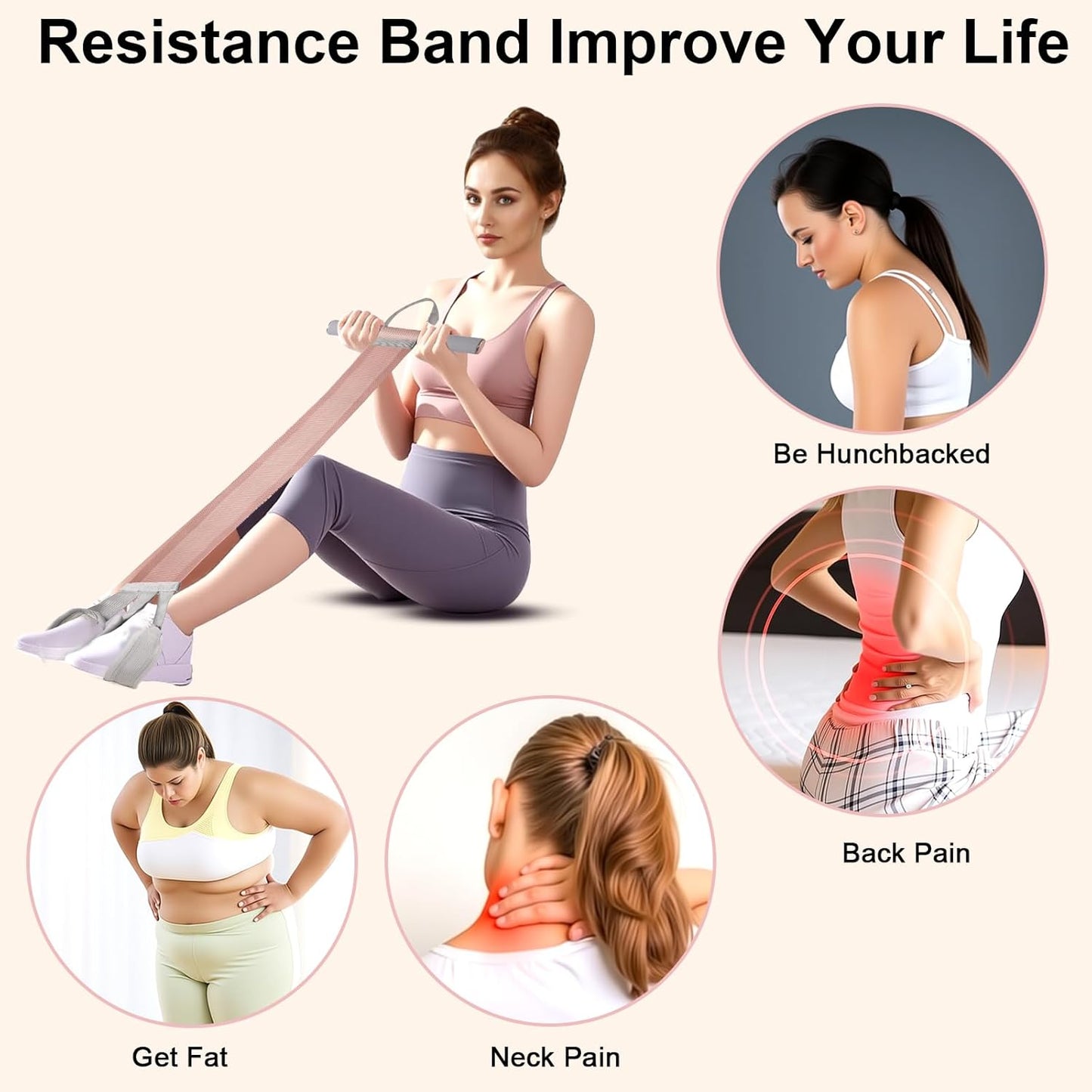 WEEZZUN 120LB Fabric Resistance Band with Handles,Non-Slip Pedal Puller Resistance Band for Strength Muscle Training-Thicken Fabric Fitness Resistance Bands for Full Body Toning,Physical Therapy