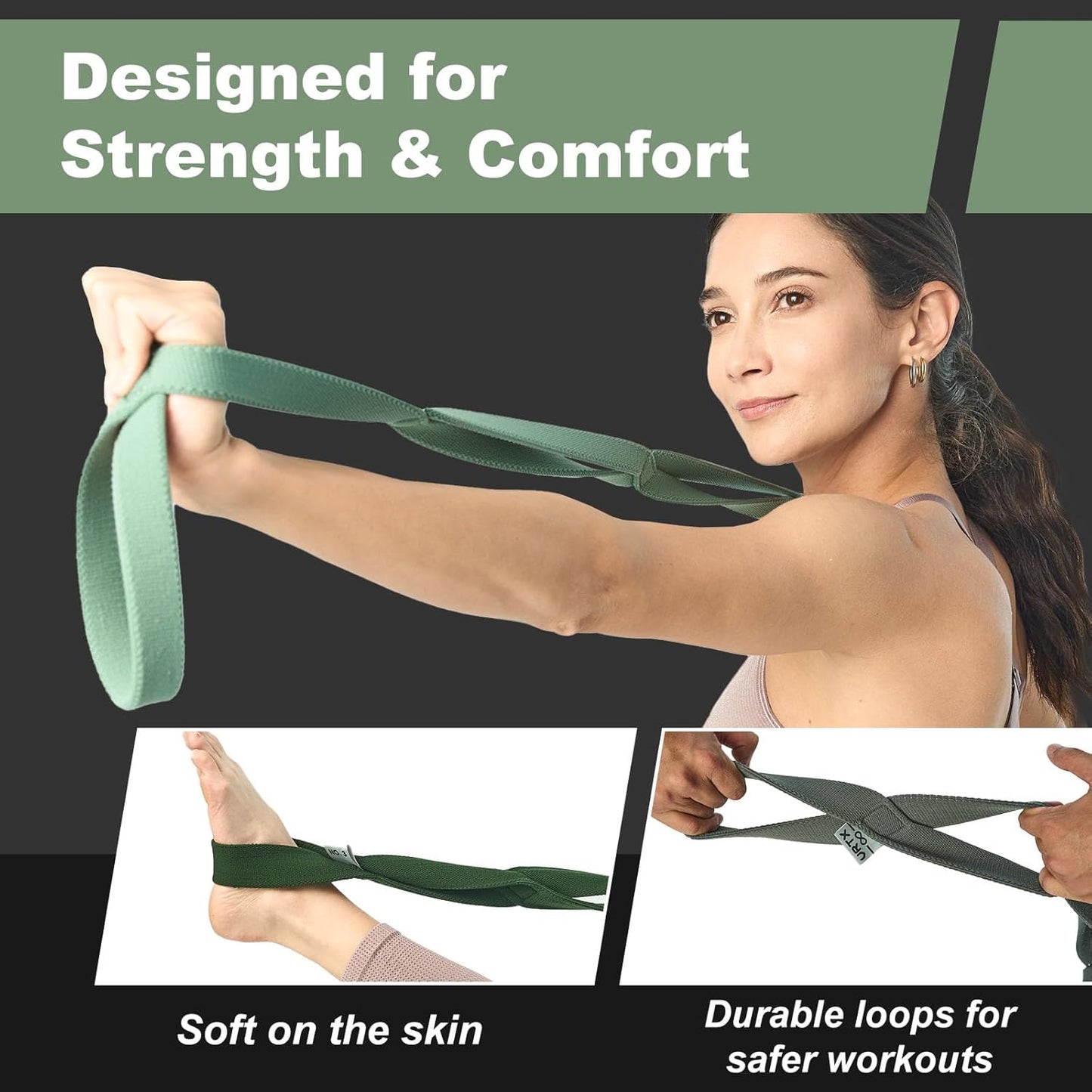 WEEZZUN Stretch Straps for Exercise | Yoga & Pilates Stretching Bands w/ 7 Loops | Resistance Bands for Fitness Workout, Home Gym, Physical Therapy | Soft Cloth, Durable