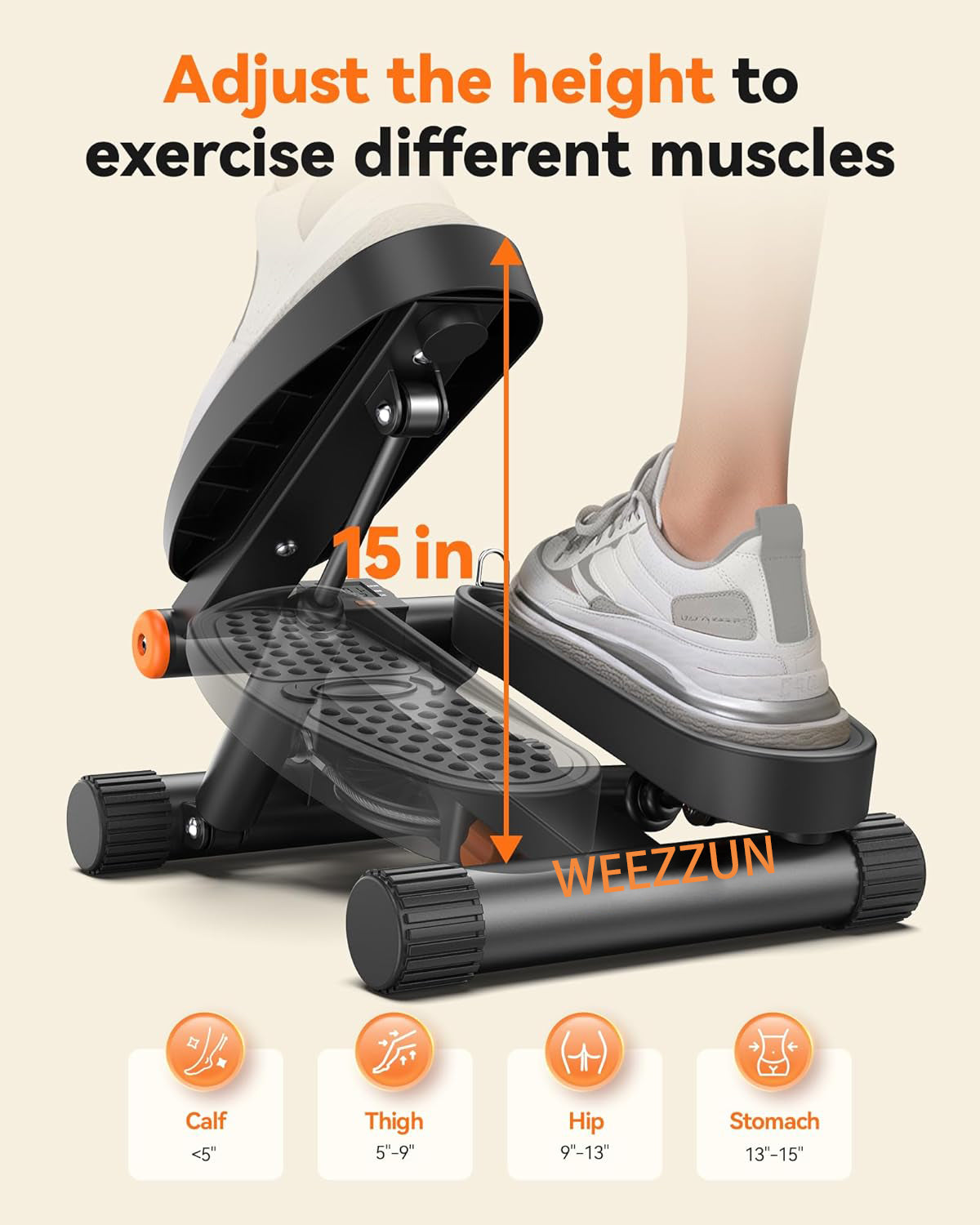WEEZZUN Steppers for Exercise, Mini Stair Stepper with Resistance Bands at Home Workout Equipment with 300LBS Loading Capacity, Hydraulic Fitness Stepper with LCD Monitor