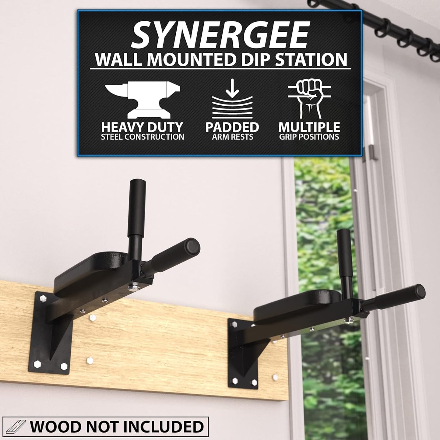 WEEZZUN Wall Mounted Dip Station. Dip Bars for L Sits, Knee Raises, and More! Gymnastics and Upper Body Fitness Training. Max Capacity 400 LB.