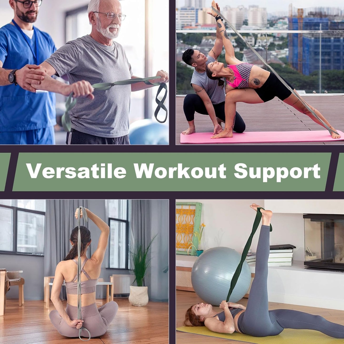 WEEZZUN Stretch Straps for Exercise | Yoga & Pilates Stretching Bands w/ 7 Loops | Resistance Bands for Fitness Workout, Home Gym, Physical Therapy | Soft Cloth, Durable